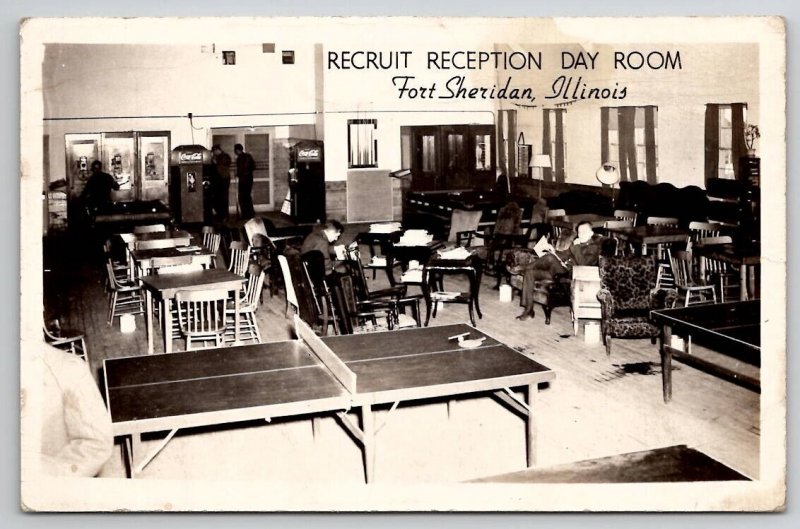 Fort Sheridan IL RPPC Recruit Reception Day Room Real Photo Postcard V28