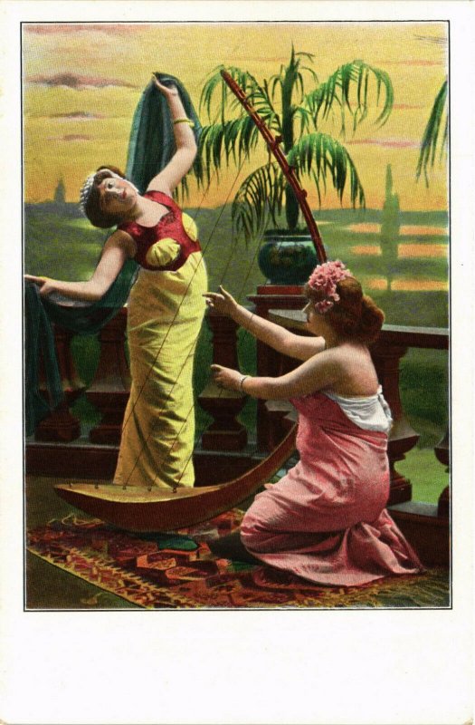 PC CPA ARABIAN TYPES AND SCENES, DANCER LADIES, Vintage Postcard (b17426)