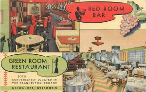 Postcard 1940s Wisconsin Milwaukee Green Room Restaurant Linen 23-13560