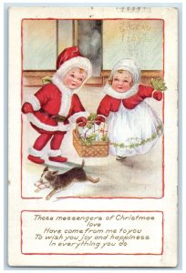 1918 Christmas Children With Gifts In Basket Embossed Red Wing MN Postcard