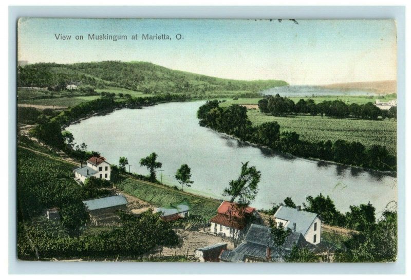 C.1905-10 View on Muskingum River At Marietta. Ohio Vintage Postcard P19 