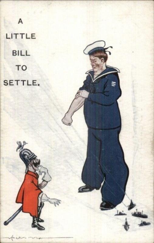 WWI Anti-German Propaganda Big English Sailor & Tiny German Kaiser PC jrf