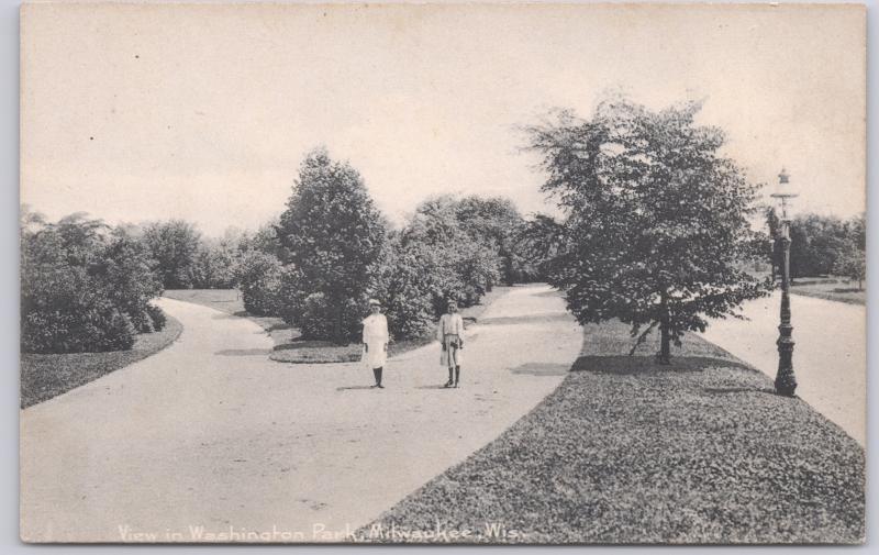 Milwaukee, Wis., View in Washington Park, two girls on the path