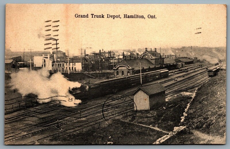 Postcard Hamilton Ontario c1909 Grand Trunk Depot Railway Station Macfarlane