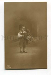 285787 Charming Boy w/ TEDDY BEAR Toy Vintage PHOTO postcard