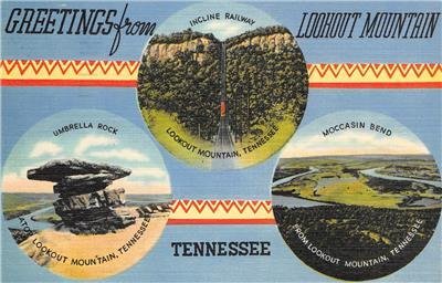 Lookout Mountain, Tennessee Greetings Umbrella Rock, Moccasin Bend 1942 Postcard 