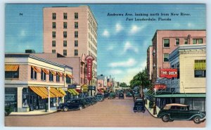 FORT LAUDERDALE, Florida FL~ Street Scene ANDREWS AVENUE Sunset Theatre Postcard 