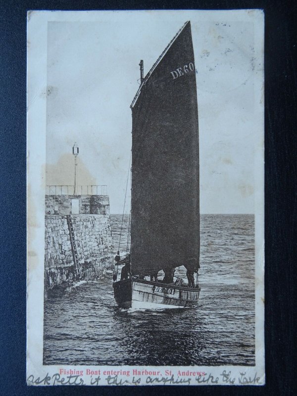 Scotland ST. ANDREWS Fishing Boats Reg DE 601 Sovereign in Harbour Old Postcard