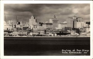 San Diego California CA Skyline from Coronado Real Photo Vintage Postcard