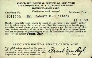 1939  New York  Associated Hospital  Identification Card