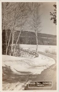 Winter Road North Bay ON Ontario Canada Unused Real Photo Postcard H12a