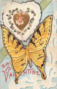 D38/ Valentine's Day Love Holiday 3 Postcards Butterflies Glitter c1910 3 Card7