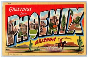 1948 Greetings From Phoenix Arizona AZ, Large Letters Posted Vintage Postcard 