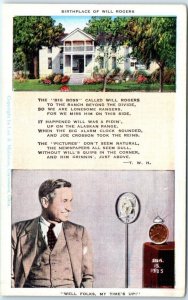 Postcard - Birthplace of Will Rogers - Oologah, Oklahoma