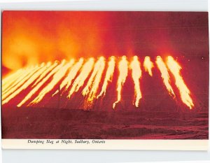 Postcard Dumping Slag at Night, Sudbury, Canada