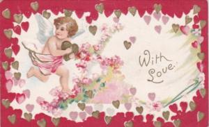 Valentine's Day With Cupid Running With Gold Heart 1913