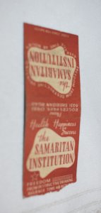 The Samaritan Institution Advertising Bobtail 20 Strike Matchbook Cover