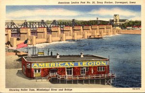 Iowa Davenport Snug Harbor American Legion Post No 26 Showing Roller Dam Miss...