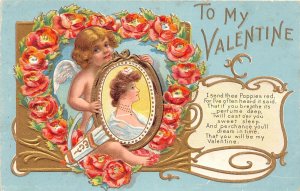 G2/ Valentine's Day Love Postcard c1910 Nash Cupid Woman Flowers 9