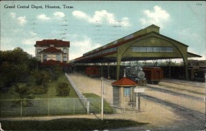 Houston Texas TX Grand Central Railroad Train Station Depot Vintage Postcard