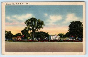 QUINCY, Massachusetts MA ~ Roadside GRANITE CITY BALL c1940s Linen Postcard