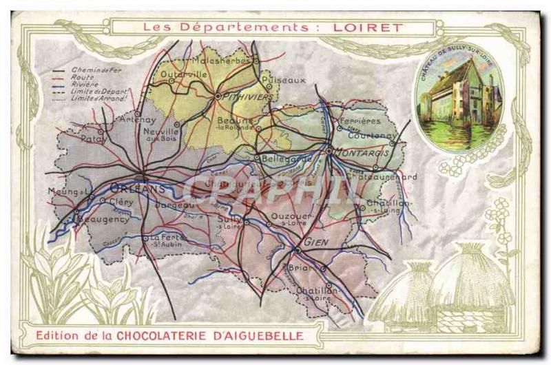 Postcard Old MAPS Chocolaterie d & # 39Aiguebelle Loiret Sully sur Loire