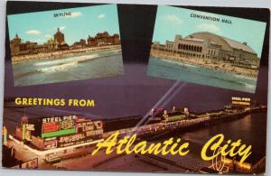 Greetings from Atlantic City - split view Skyline, Conventional Hall, Steel Pier