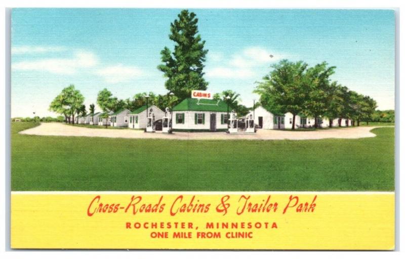 Vintage Cross-Roads Cabins & Trailer Park, Rochester, MN Postcard