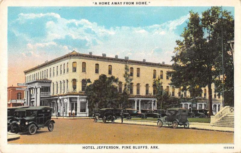 Pine Bluffs Arkansas Hotel Jefferson Street View Antique Postcard K35311