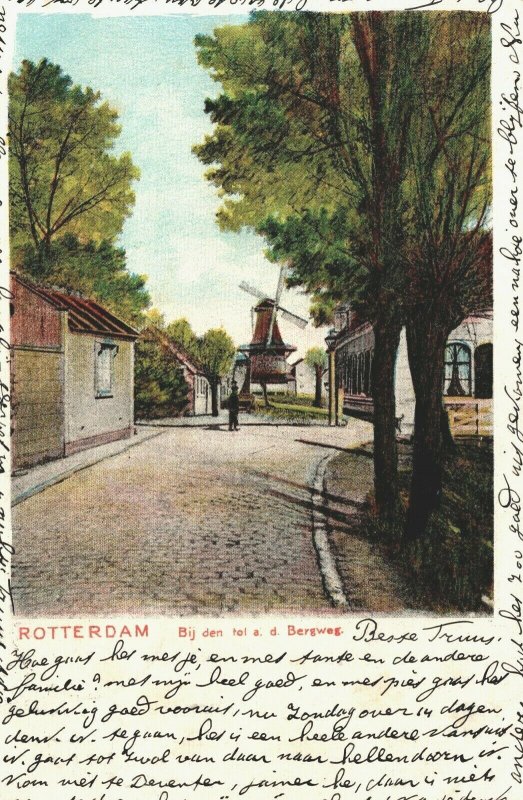 Netherlands Rotterdam Bij den Tol Bergweg Windmill Vintage Postcard 04.06