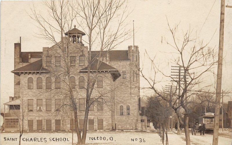 H61/ Toledo Ohio RPPC Postcard c1910 Saint Charles School Building 5