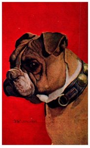 Dog , Bulldog  ,   artist signed J.GLow