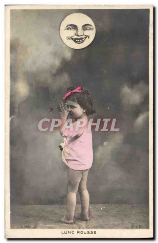 Old Postcard Fantasy Moon Child Red moon