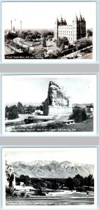 3 RPPC Postcards SALT LAKE CITY, UT ~ Mormon Temple, Monument, Wasatch Mountains