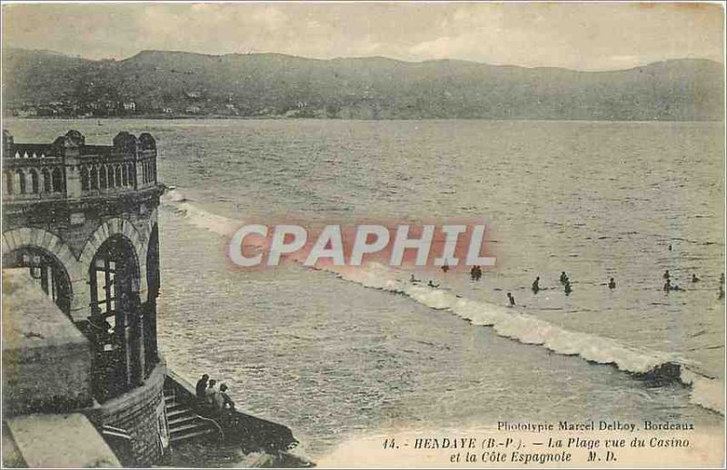 Old Postcard Hendaye B P range view of the casino and the Spanish coast