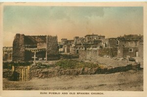 Zuni Pueblo And Old Spanish Church New Mexico  Vintage Postcard