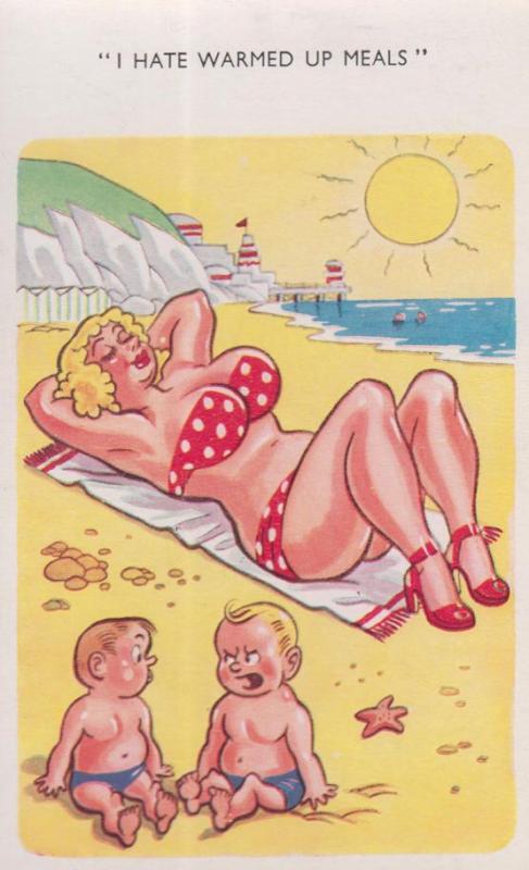 Children Hating Breast Milk Feeding Warmed Up Meals 1970s Comic Humour Postcard