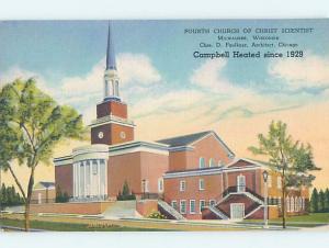 Unused Linen CHURCH SCENE Milwaukee Wisconsin WI A8152