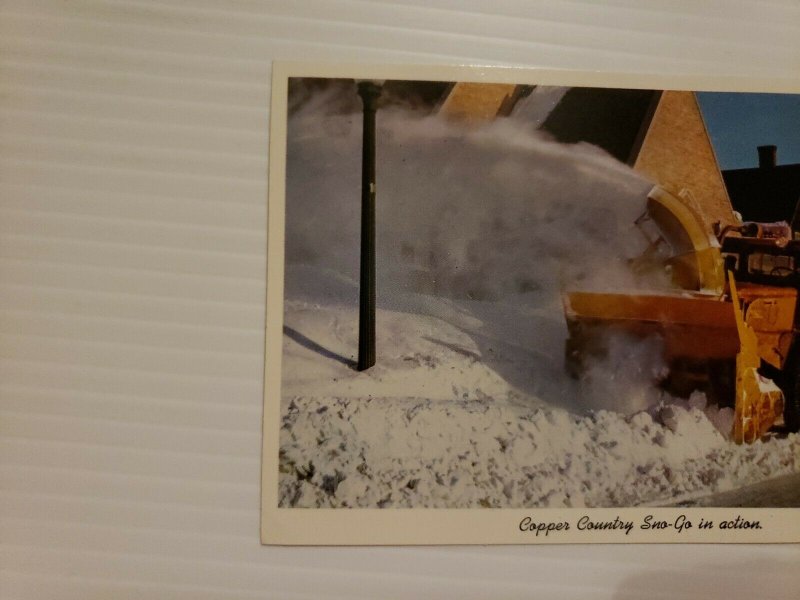 Vintage Postcard Michigan Copper Country Sno-Go in action Keweenaw Winter   633