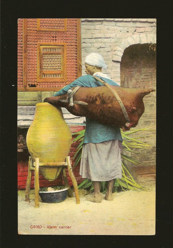 Vintage Cairo Water Carrier Egypt Color Postcard