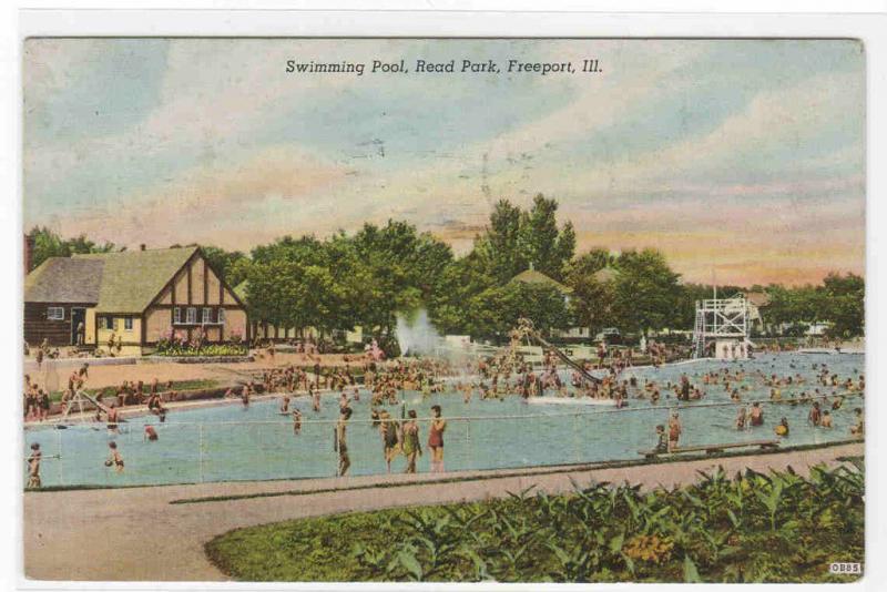 Swimming Pool Read Park Freeport Illinois 1949 postcard