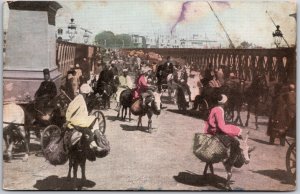 Great Nile Bridge Egypt People Riding Horses Travelling Postcard