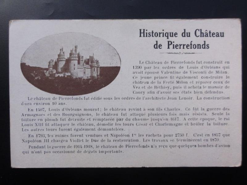 France: Historique du Château de Pierrefonds c1935 Old Postcard