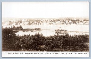 RPPC SHELBURNE NOVA SCOTIA CANADA SANDY'S & JOSIE'S ISLANDS TAKEN FROM BARRACKS