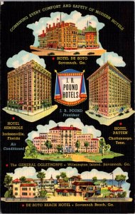 Linen Postcards Multiple Views of J.B. Pound Hotels Georgia Florida Tennessee