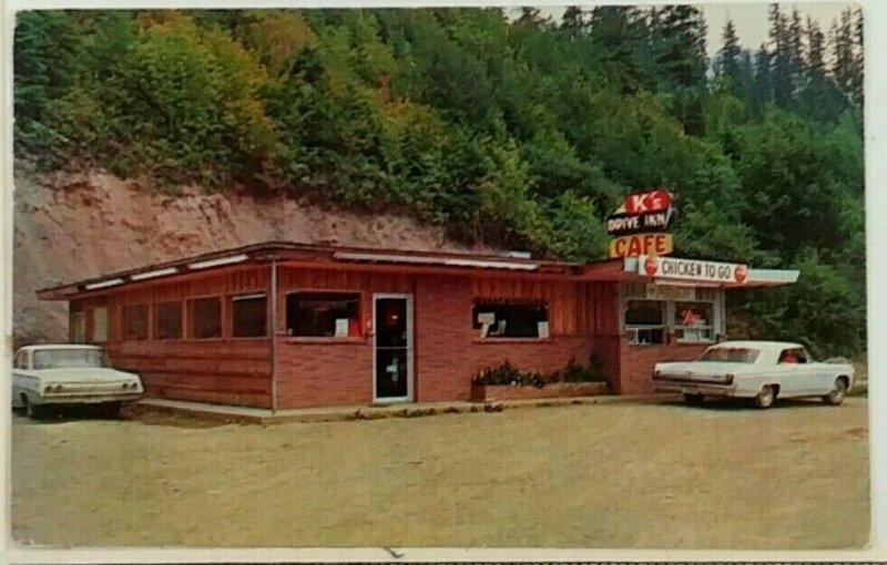 1960s K's Drive Inn Cafe Randle WA Postcard White Pass Parkwood Restaurant Cars