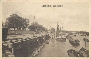 Germany Uerdingen Rheinpartie cargo ships 1930 postcard 