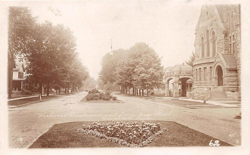 Davenport Iowa~Kirkwood Boulevard West Iowa Street~Church on Right~c1910 RPPC