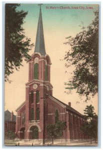 View Of St. Mary's Church Clock Tower Exterior Scene Iowa City, Iowa IA Postcard