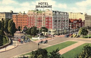 1930s BOSTON MA HOTEL BRAEMORE COMMONWEALTH AVE AERIAL VIEW LINEN POSTCARD P1465